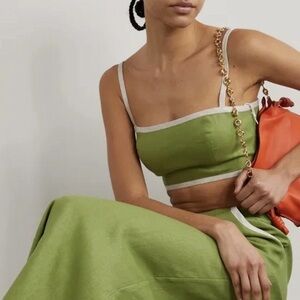 Reformation Olive Green Linen Blouse and maxi skirt set size 8